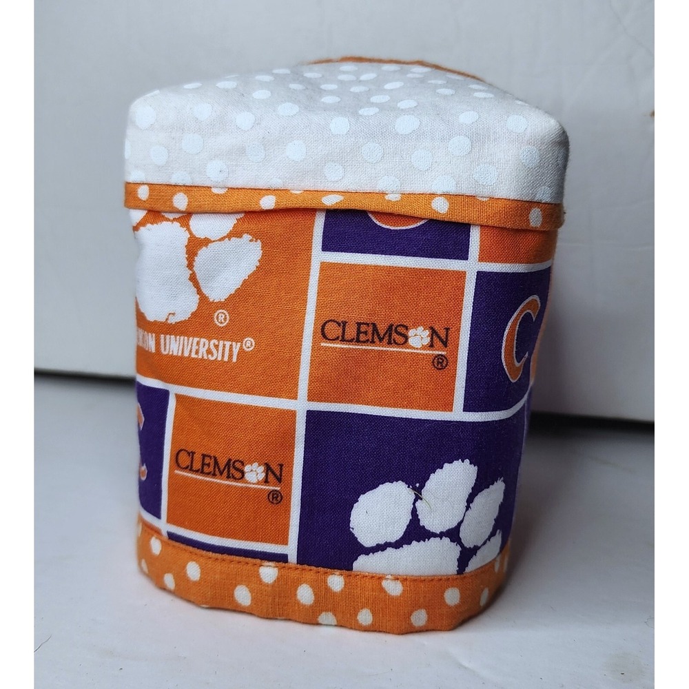 Clemson Tigers single tissue box cover Handmade 4"x5"x5" Orange Purple White